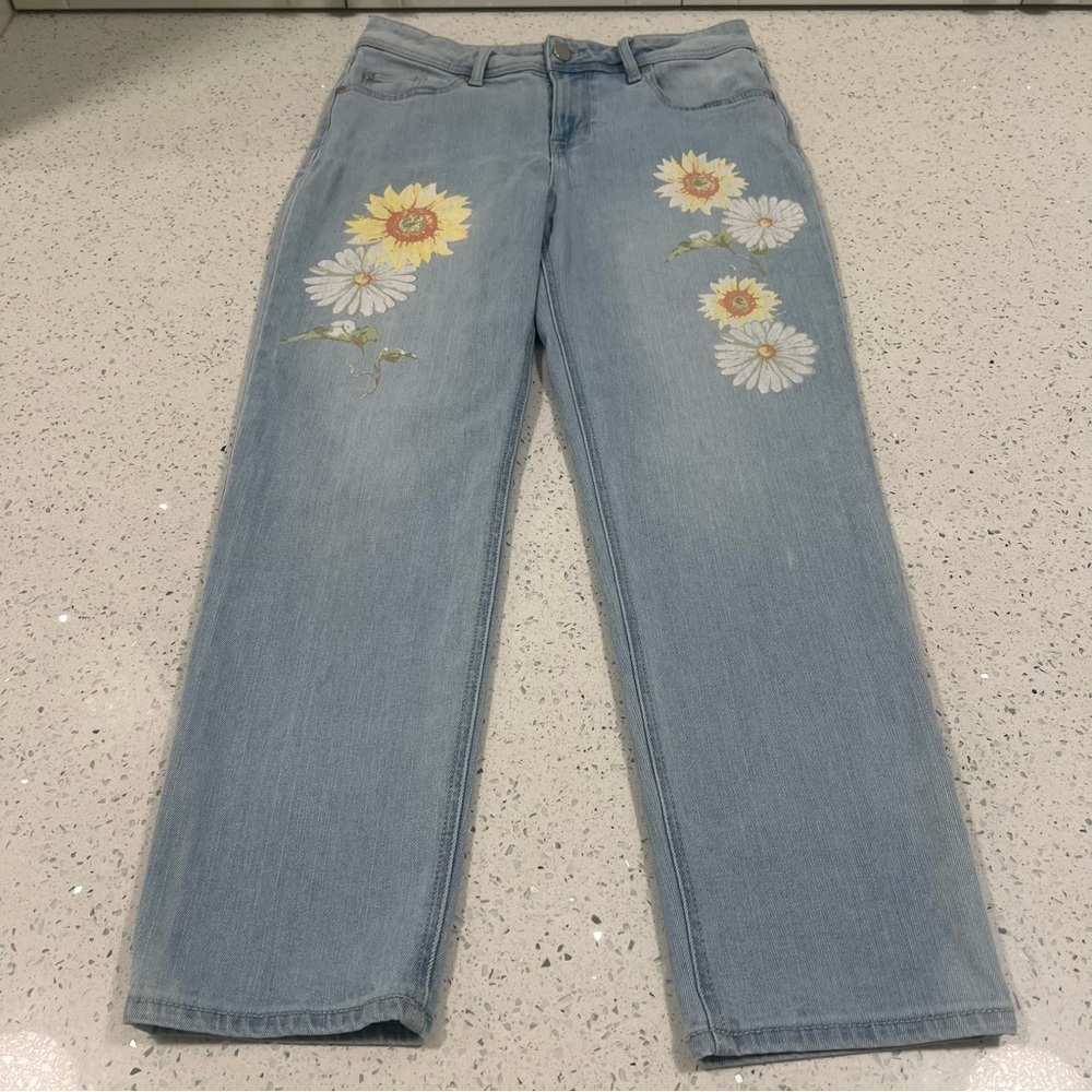 JORDACHE Boho Boyfriend Fit Daisy Jeans Yellow White Floral Light Blue Size 4 - Picture 10 of 16
